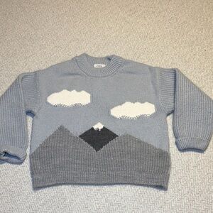 Zara Light Gray blue Knit Sweater Mountains and Clouds. Size 3-4Y